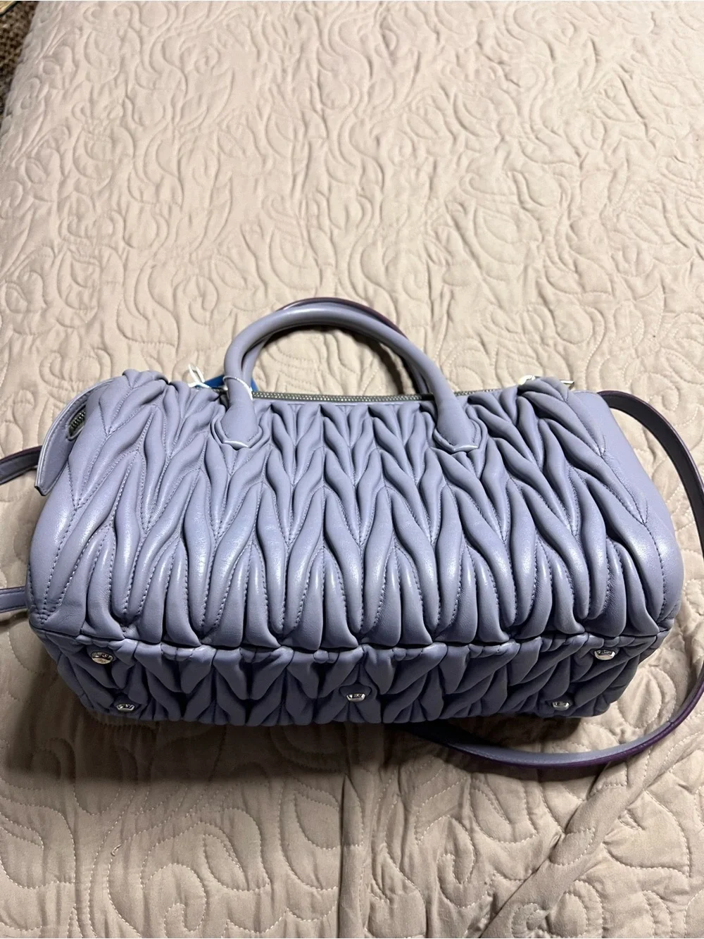 Miu Miu Lavender Matelassé Satchel with Detachable Strap